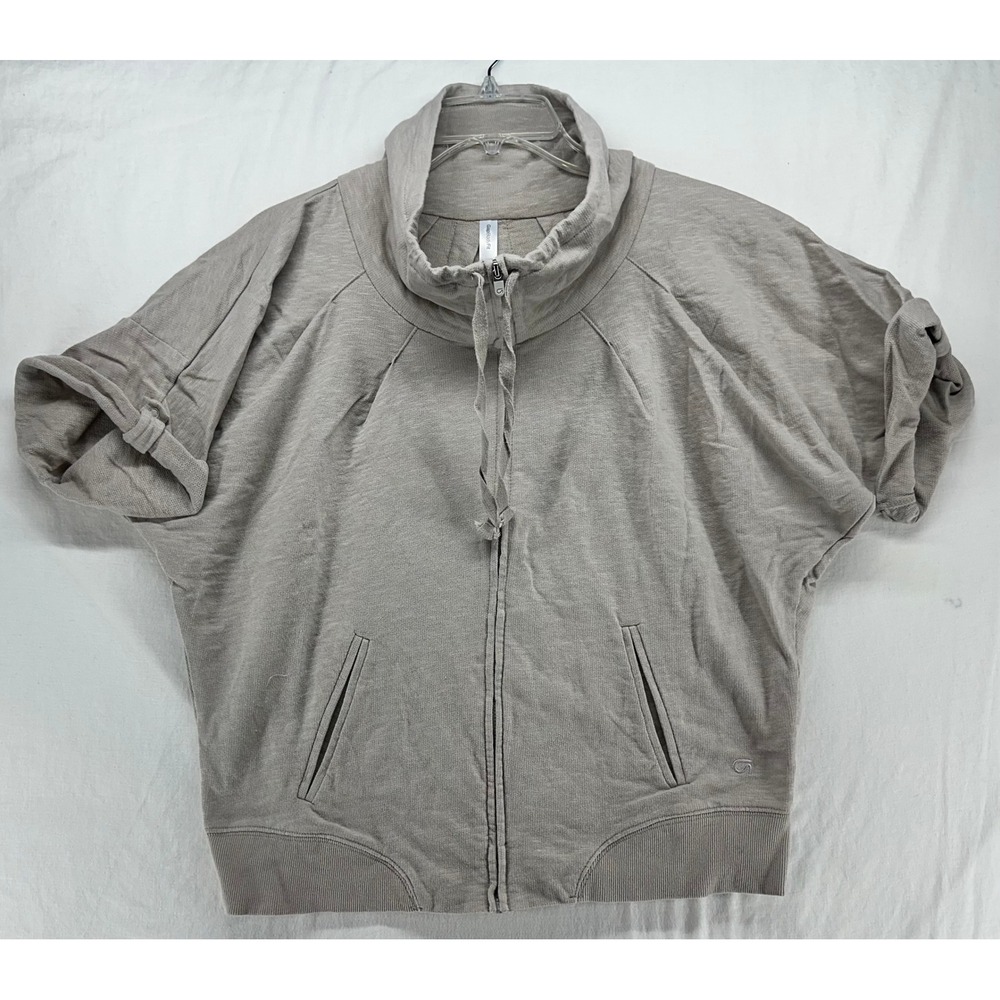 GapBodyFit Womens Taupe Cotton Short Sleeve Full Zip Funnel Neck Hoodie S